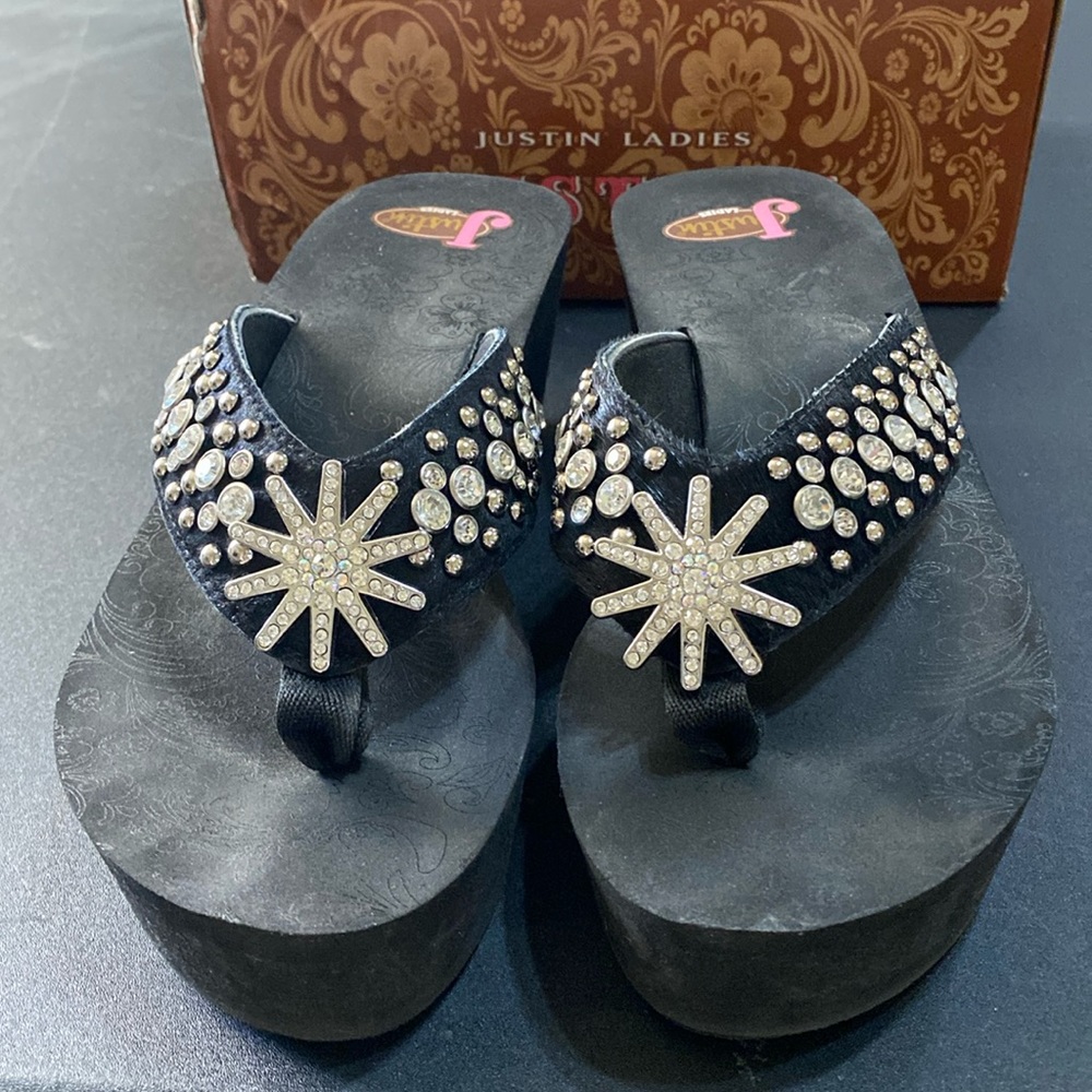 Justin Ladies Western Black Roxy Shoe; Size 8 - Picture 2 of 10